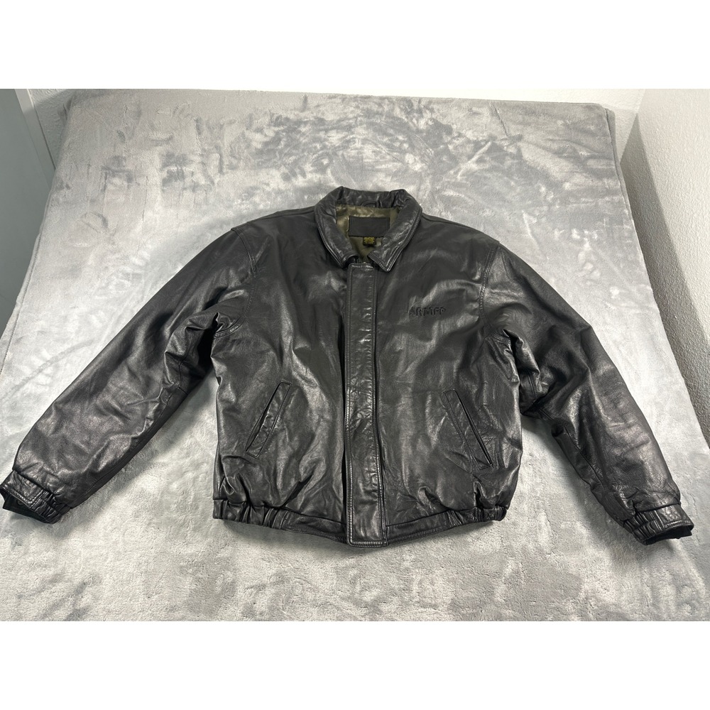 Port Authority Mens Black Genuine Leather Bomber Jacket ARMFF Medium J780